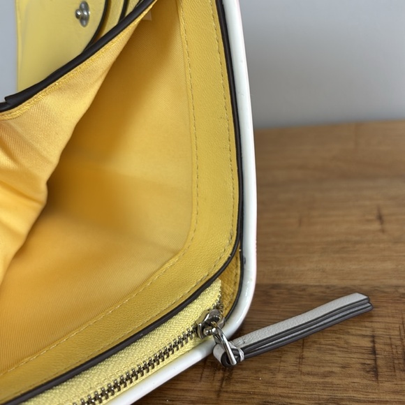 Tory Burch Small Fleming Soft Patent Leather Border Yellow Wallet - Picture 6 of 14